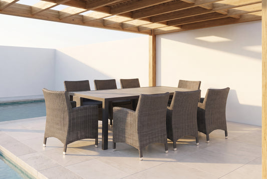 TUBEROSA IX 8-Seater Outdoor Dining Setting - Wicker Wrapped Leg Ends Style - Lifestyle